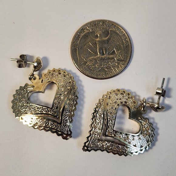 VTG NIB 3.48g 925 Retro "Puffed" Thin Silver Filigree Open Drop Stud Earrings - Picture 2 of 15